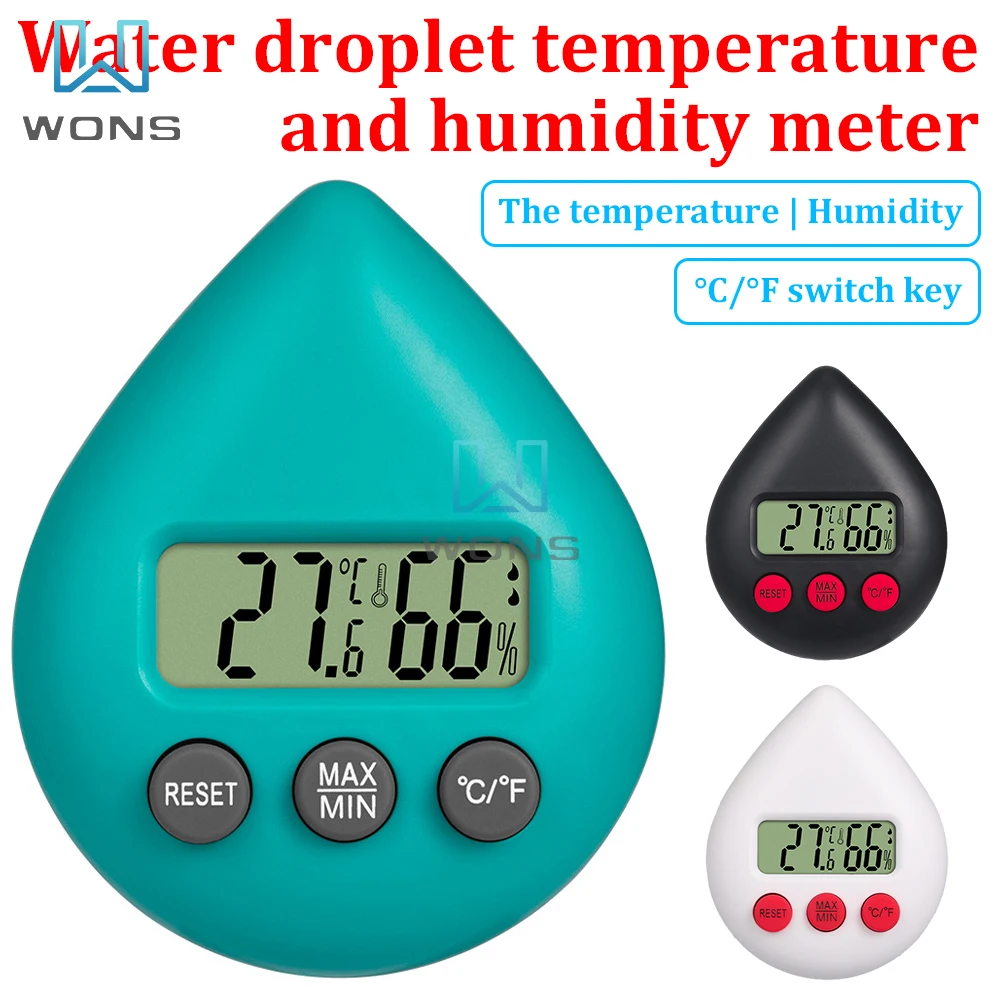 Water Drop Electronic LCD Thermometer Hygrometer Indoor Baby Room Children Creative Home Can Be Hung Thermometer Hygrometer