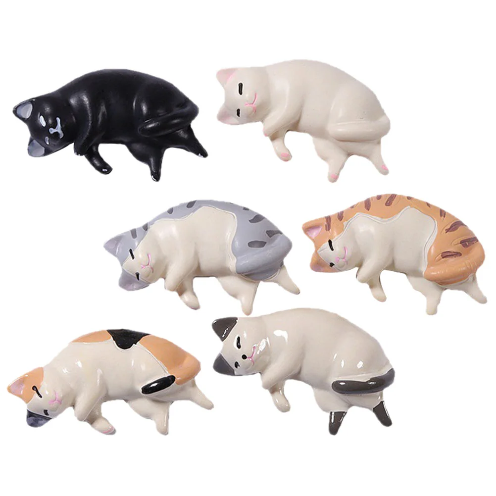 6 Pcs Simulated Resin Cat Ornaments Figurine Animals Figures Statue Mini Miniature Tiny Figurines Cats Kitten