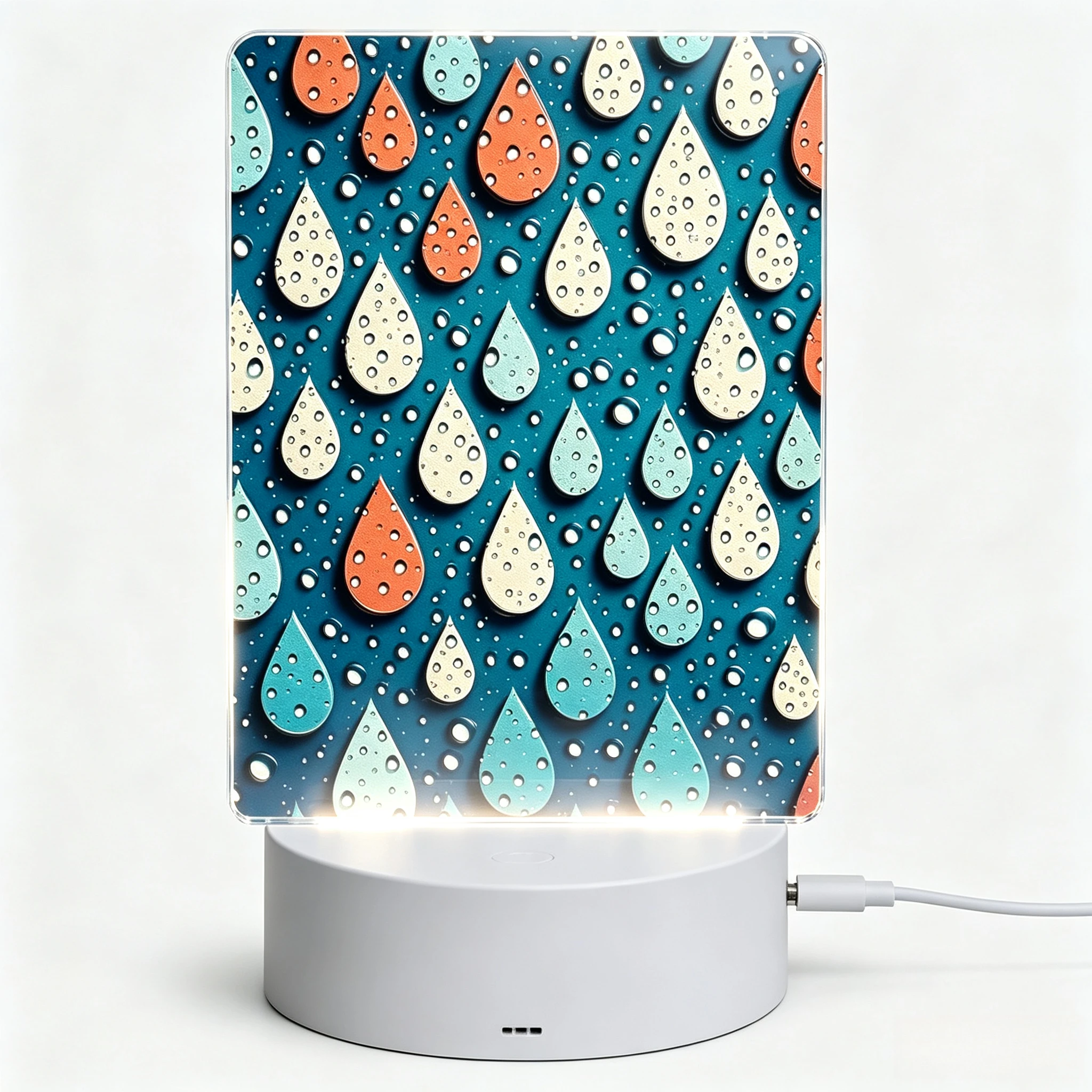 Retro Colorful Rain Drop Pattern Acrylic Night Light, LED Bedside Lamp Modern Home Decor Gift