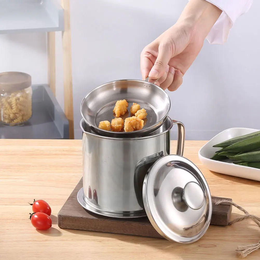

Stainless Steel Bottle Water Proof Anti Rust Silver Container Grease Canister Kitchen Cooking Strainer Oil Pot Box