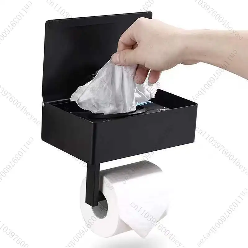 steel wipes holder, bathroom multi-functional tissue holder, black wipes holder, no punching.