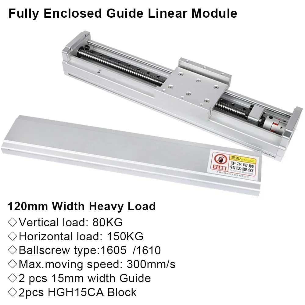 120 mm breiter, vollständig geschlossener Linearschienentisch, XYZ-Achse, CNC-Kugelumlaufspindel-Schiebetisch, robuster Nema 23 57 mm einachsiger Roboter