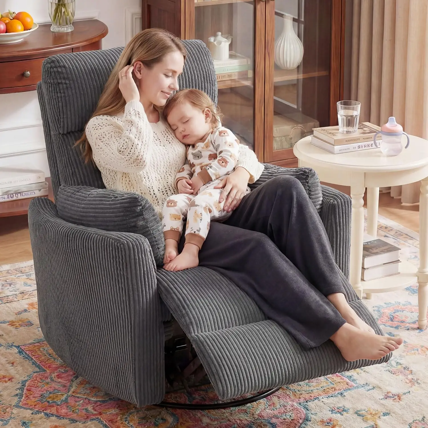 360° Swivel Recliner Chair with 2 Pillows, High Back Rocker for Living Room Bedroom Nursery, Customized