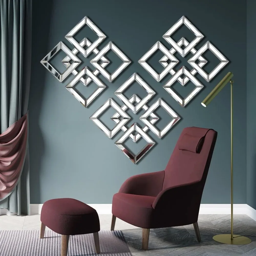 

Silver Mirrored Wall Decor 16x16” Decorative Mirror Modern Fashion DIY Wall-Mounted Design Gorgeous, for Room and Home Decor