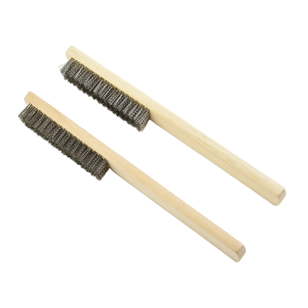 Paint Tool Copper Plating 200mm Bristles Stainless Steel Cleaning Wooden Handle Wire Brush Metal Rust 2pcs Scratch