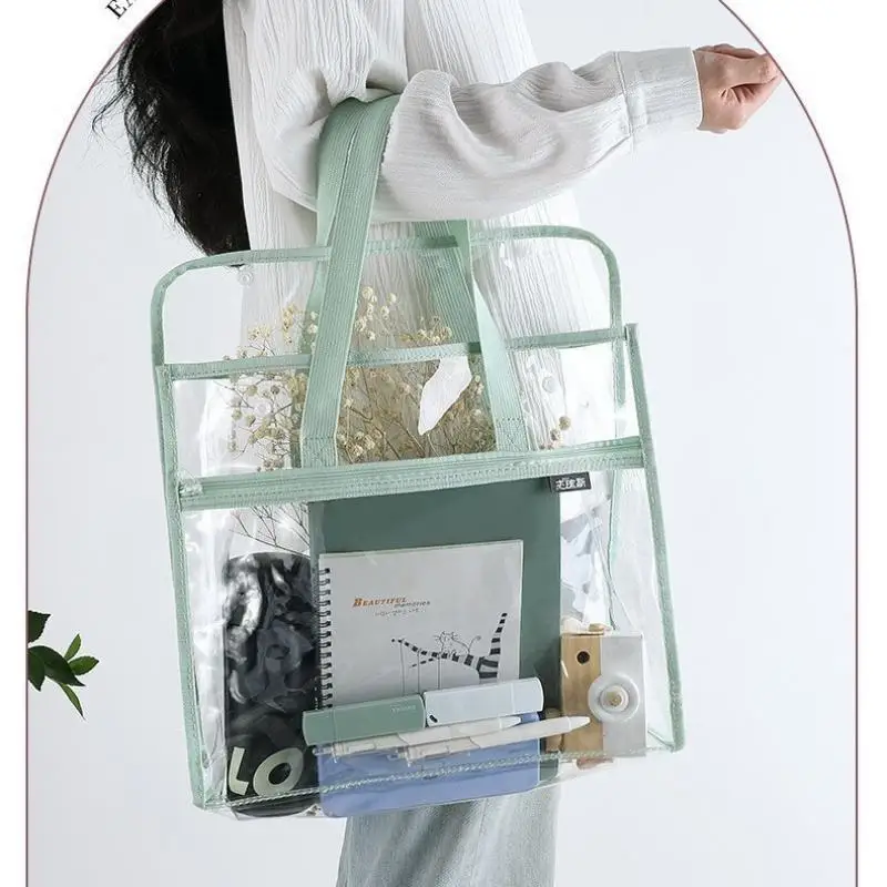 Transparent PVC A4 File Bag Waterproof Zipper Handbag Large Capacity Student Tutoring Bag Maternity Document Organizer Portable