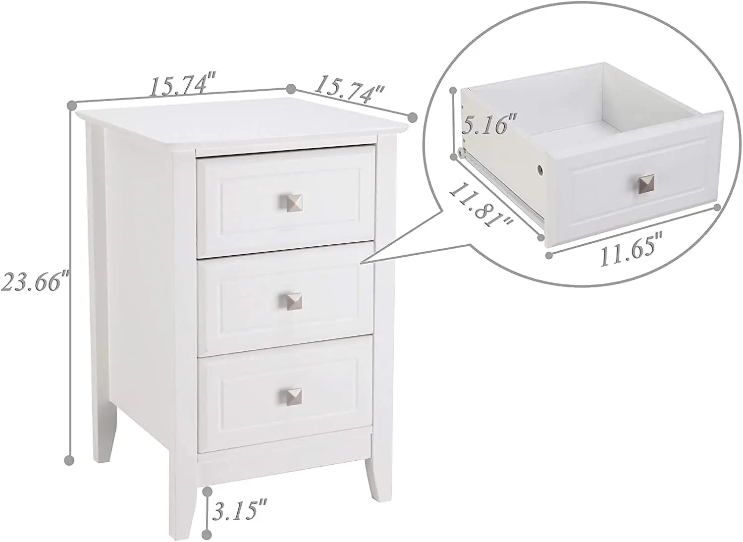 Comodino bianco con 3 cassetti, comodini moderni per camere da letto set di 2, tavolino da letto in legno/comodino per piccoli spazi,