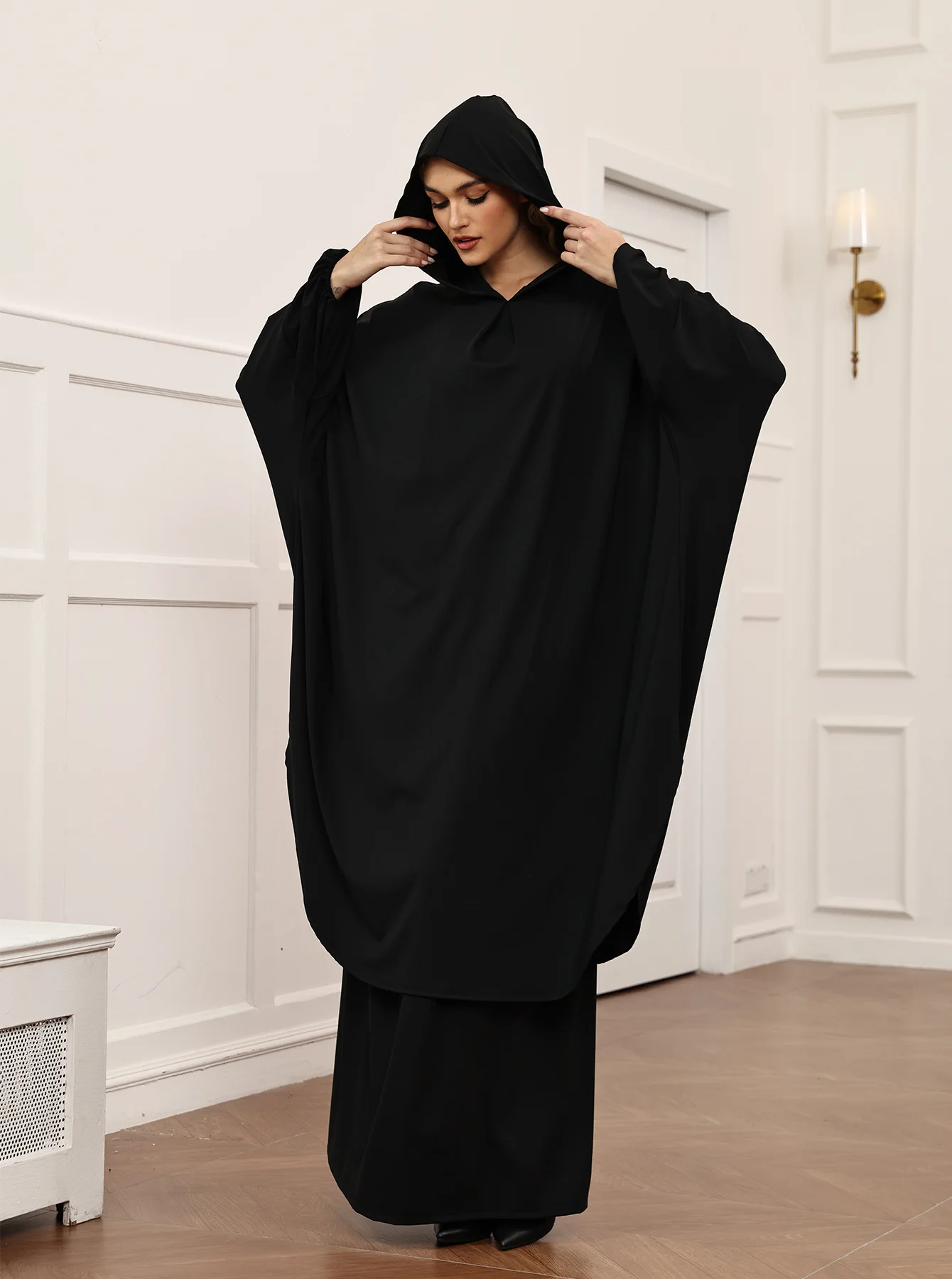 Eid Djellaba Women Prayer Garment 2 Piece Set Long Khimar Dress Muslim Abaya Ramadan Niqab Jalabiya Kaftan Musulman Ensembles