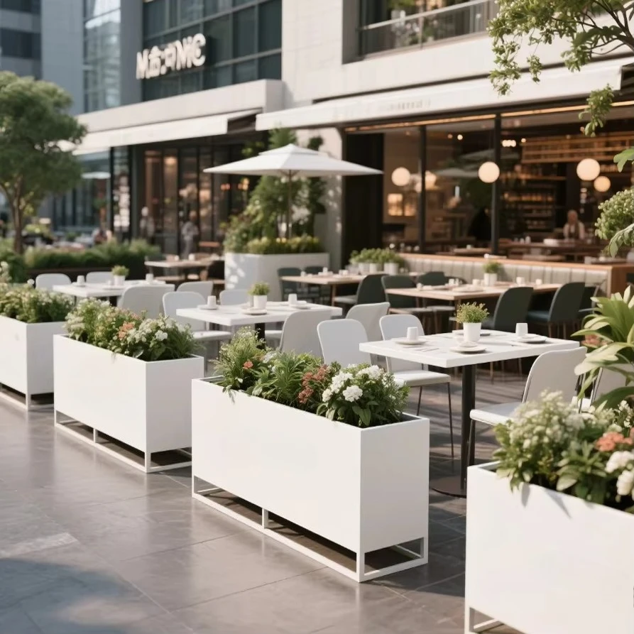 Customized Outdoor Iron Stainless Steel Flower Boxes Planters Commercial Office Plaza Sales Garden Street Bed Trough Customized