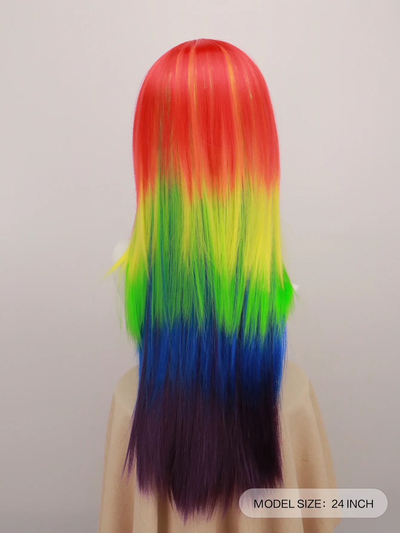 Long Straight Wig Rainbow Dash Multi-Colored Cosplay Wigs Synthetic Wig for Halloween Costume Christmas Party Rainbow