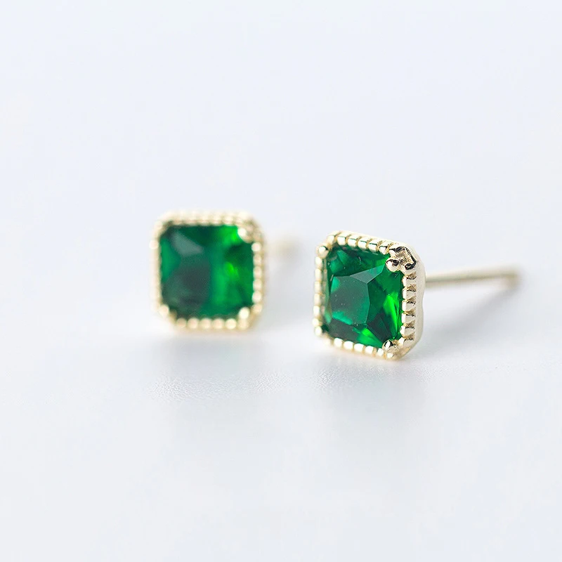 Modian Luxury Square Green Cubic Zirconia Stud Earrings 925 Sterling Silver Natural Stone For Women Wedding Fashion Jewelry
