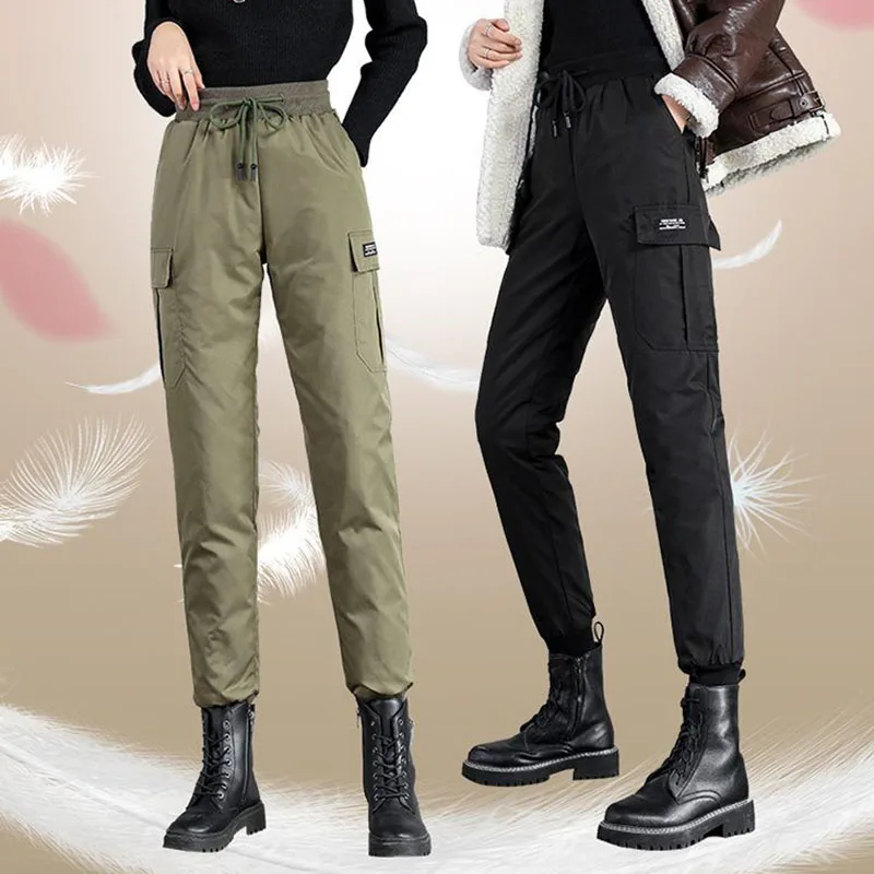 Winter Warm Down Cotton Harem Pants Women Casual Elastic High Waist Thicken Jogger Pantalones Korean Snow Wear Calcas Feminina