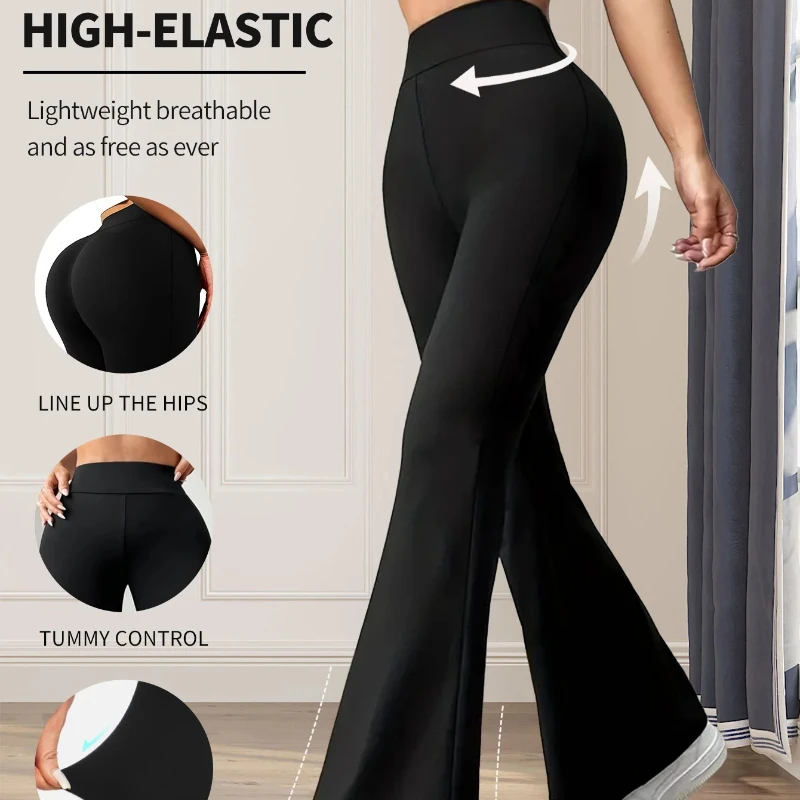 

Женские весенне-летние тонкие длинные черные брюки, тонкие широкие брюки для тонких женщин, облегающие расклешенные брюки с высокой талией,