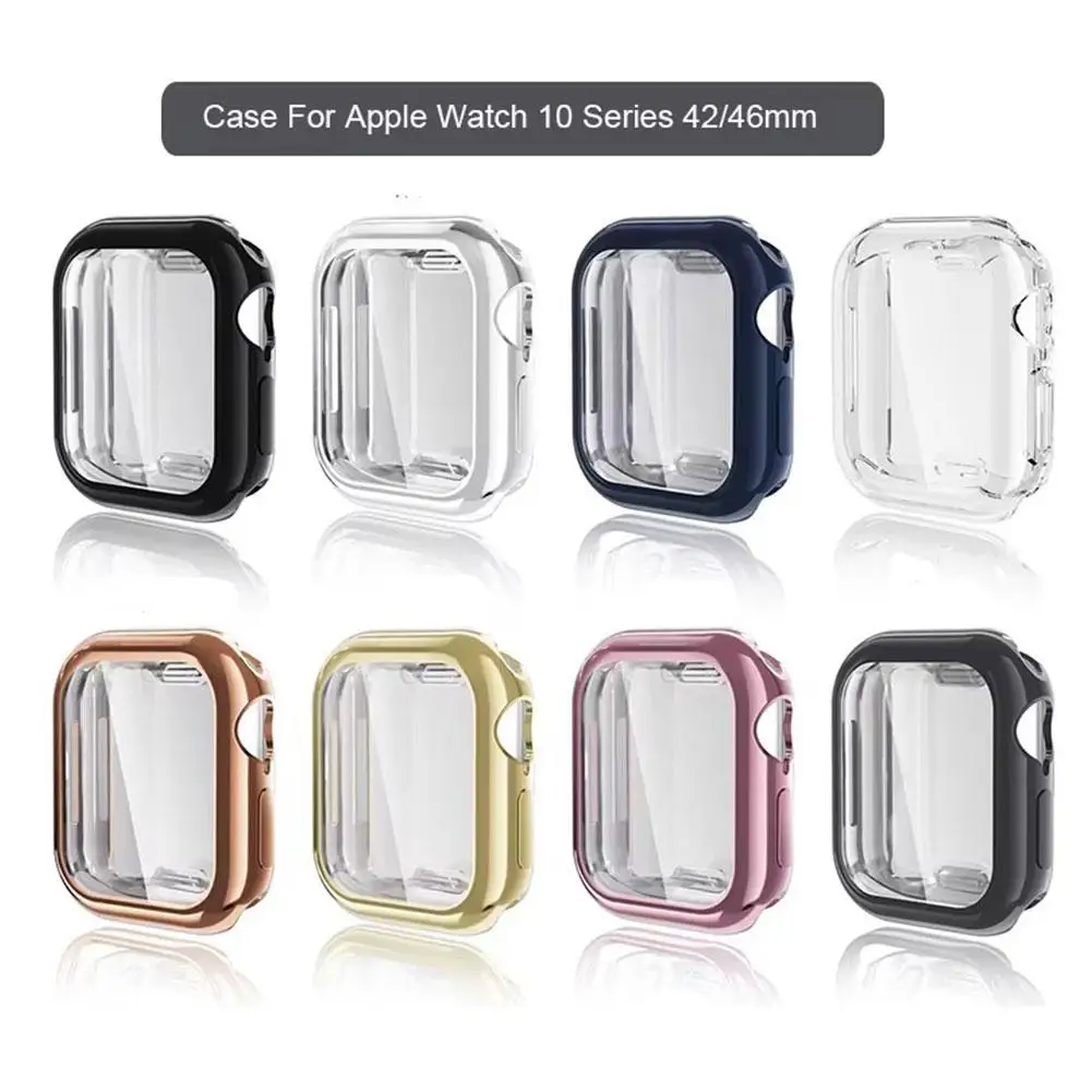 Soft TPU Case for Apple watch Series 10 42/46mm Scratch-Resistant Carbon Fiber Protective Frame All-wrap High Sensitivity Cover