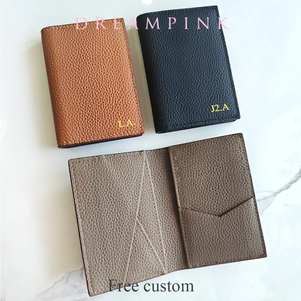 Custom Name Luxury Men Waalet Genuine Leather Personalize Initials Mini Women Card Holder With Gift Box Small Business Wallet
