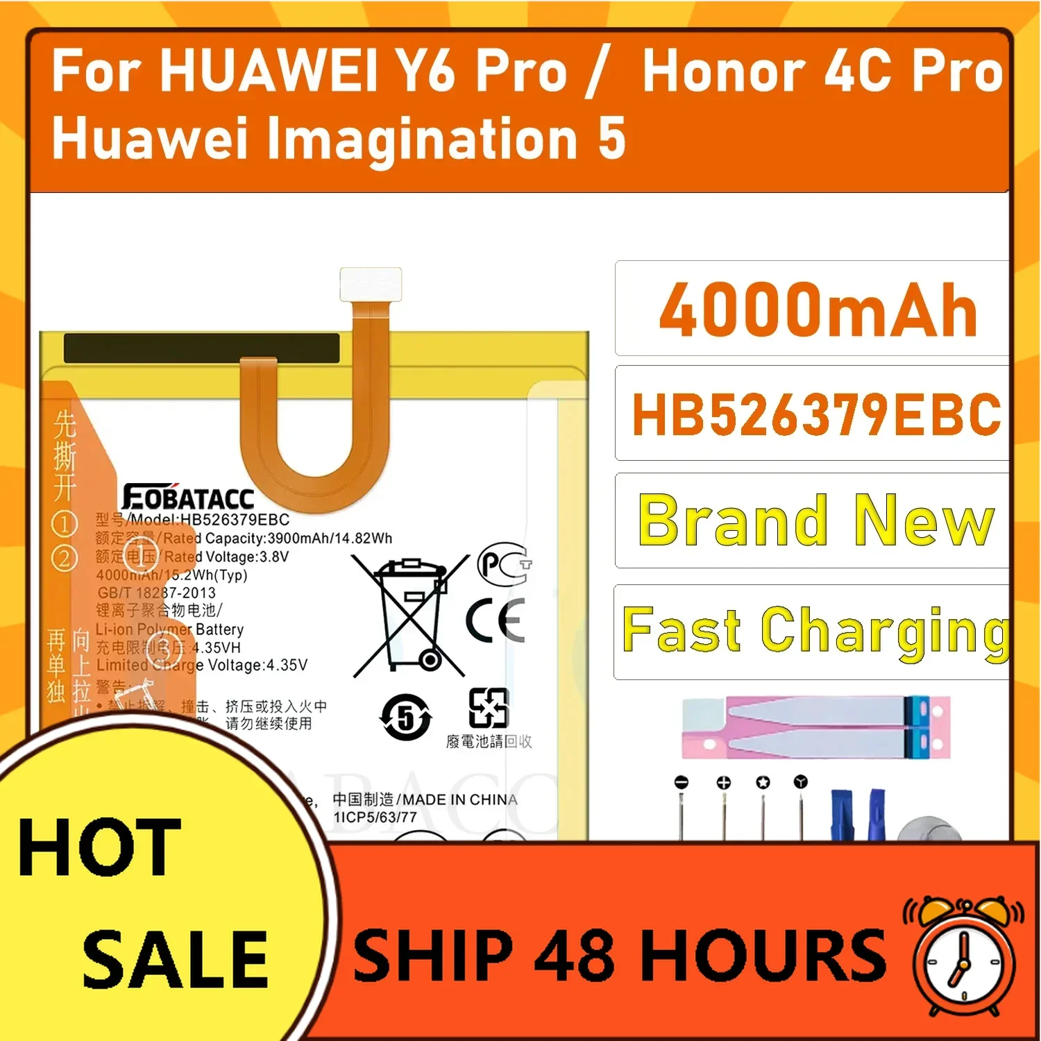 

2025 Years EOBATACC 100% New Original Battery HB526379EBC For HUAWEI Y6 Pro/Honor 4C Pro /imaginatio 5 Battery + Free Tools