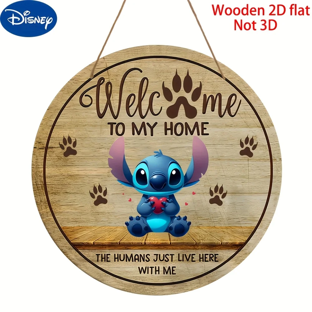 مسطح ثنائي الأبعاد، قطعة واحدة، ديزني ستيتش، ديكورات ترحيب خشبية، أدوات جدارية مع "مرحبًا بكم في منزلي" و"The Humans Just Li