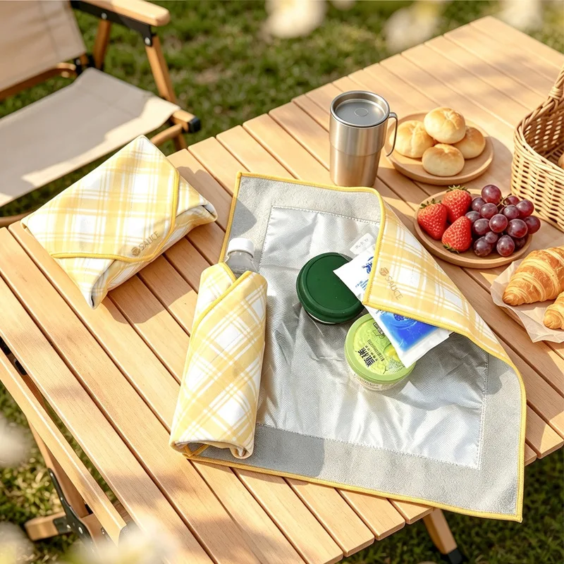 Multi Function Reusable Wrap Cloth Thermal For Picnic Meal Coffee Milk Tea Cold Preservation Anti Spill Water Proof Fabric Pouch