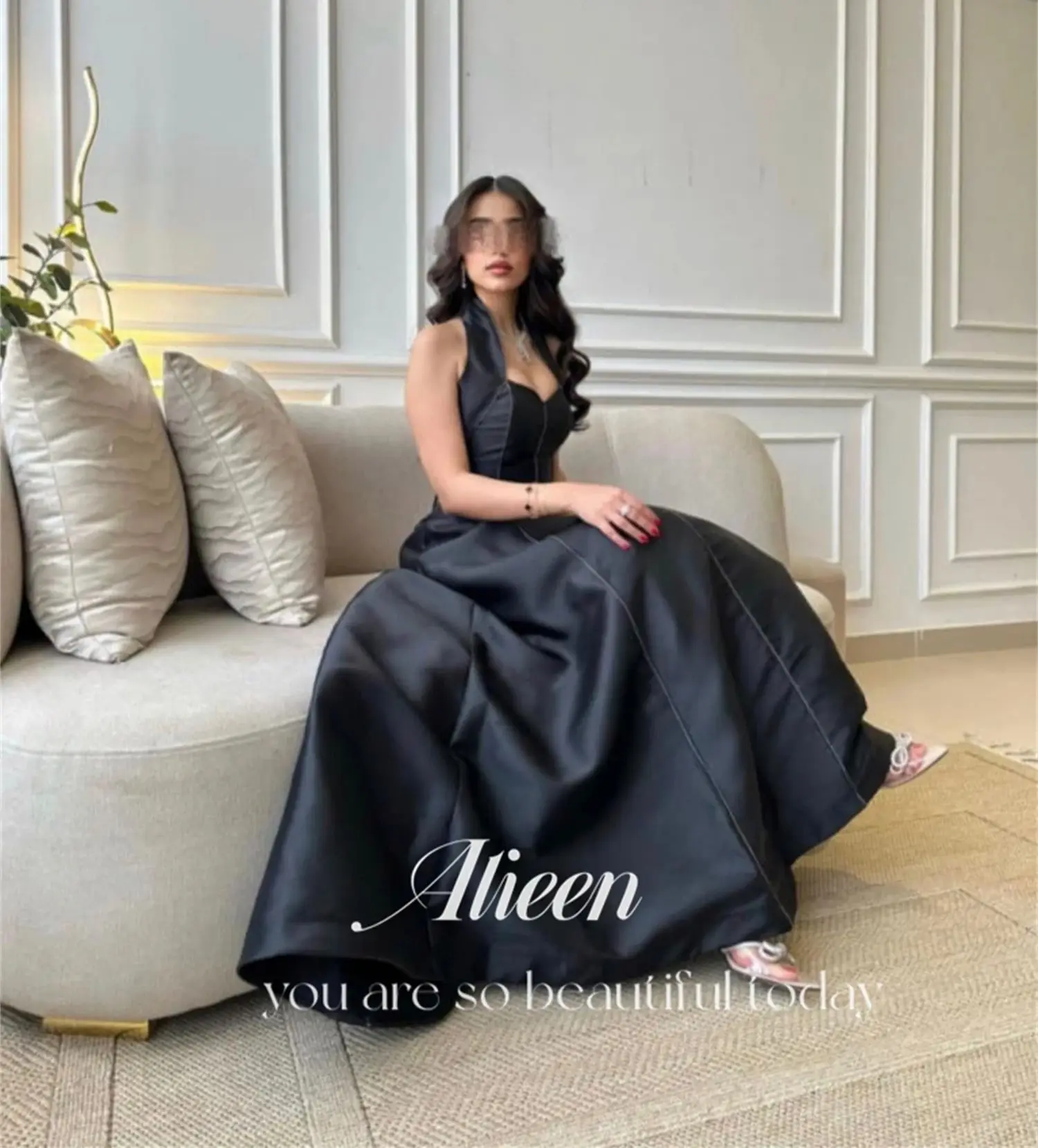 Aileen Line A Evening Dress Black Eid Al-fitr Satin Elegant Dresses for Women Gown Sharon Happy Formal Occasion Graduation Long