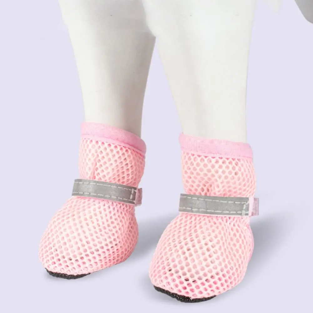 4pcs/set Fashion Breathable Dog Mesh Shoes Non-slip Reflective Dog Net Shoes Wear Resistant Pet Short Boots Spring