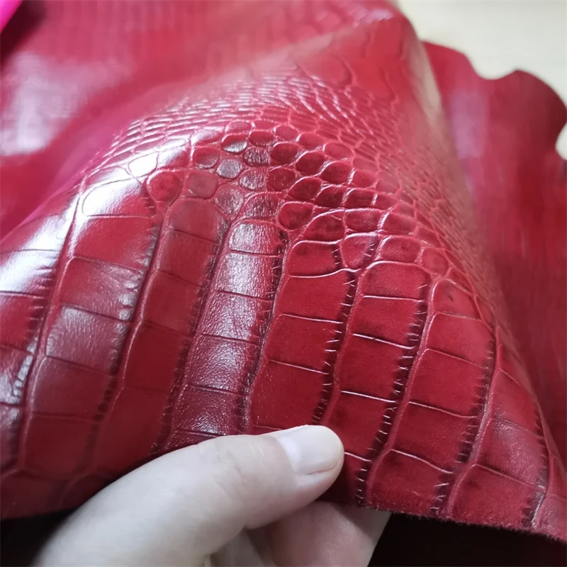 1mm Pink. Red Alligator Cowhide. First Layer Leather. Real Leather Fabric. Handmade DIY For Styling Bags. Full-Sheet Cutting