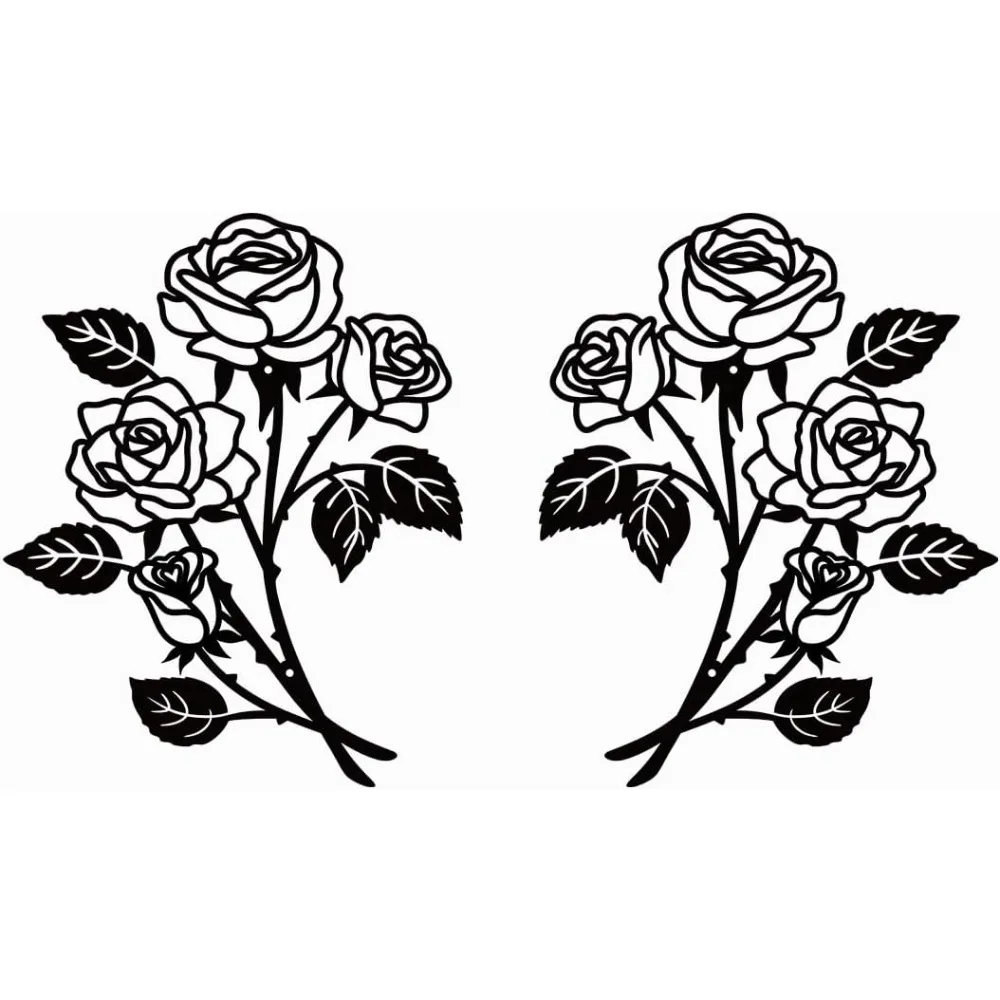 Black Rose Metal Wall Art Iron 2Pcs Floral Sculpture Living Room Bathroom Garden Hanging Mural Horticulture Decor Gift