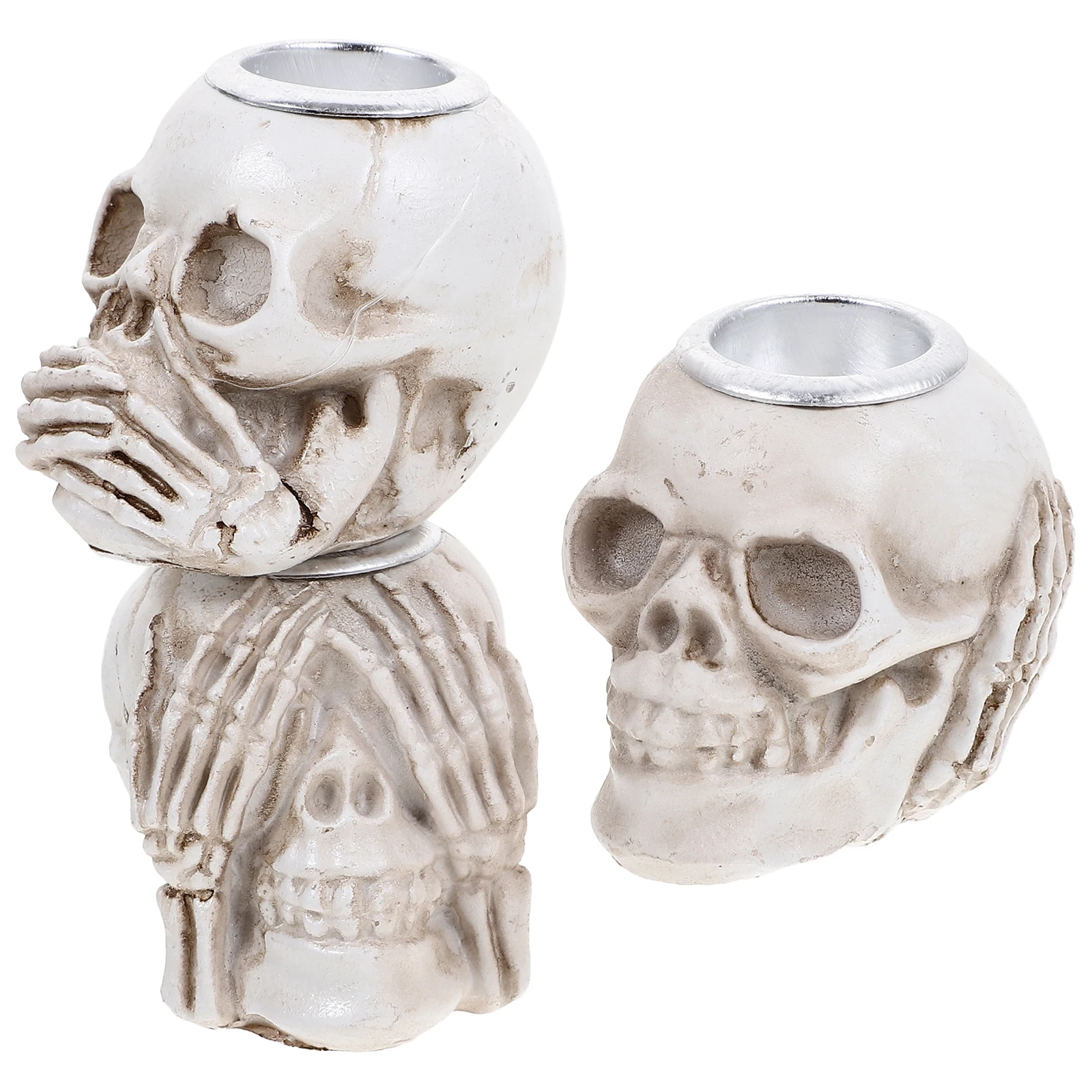 

3 Pcs Skull Candlestick Holder Gothic Halloween Tea Light Holders Ideal For Home Decoration Horror Decor Escape Room