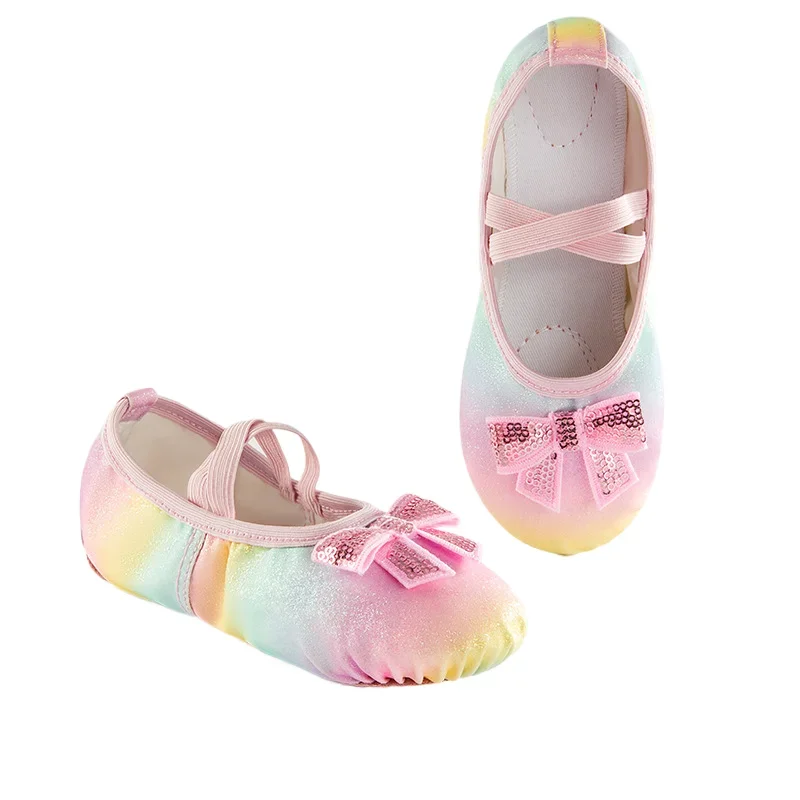 Girl Ballet Shoes Glitter Split-Sole Dance Slippers Toddler Kids Practice Shoes Flats Soft Lightweight  Elastic Laces Colorful