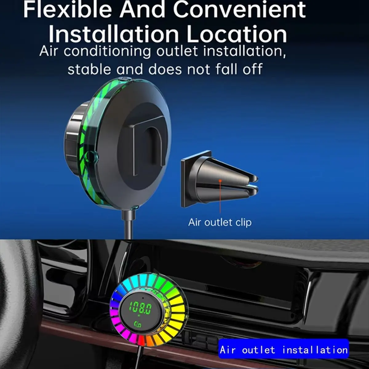 A48U Bluetooth 5.3 FM Transmitter Car Adapter, PD30W & QC3.0 Wireless FM Radio Transmitter for Car with Air Vent Installation
