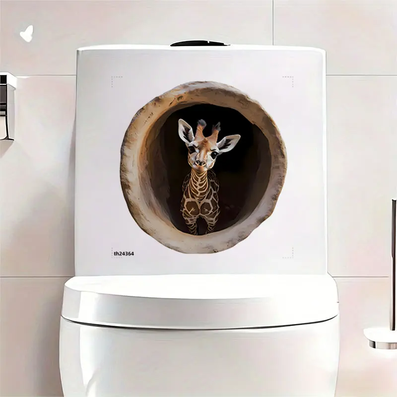 2D Flat 1Pc Fun and Cute Pet-Themed Toilet Wall Sticker, Featuring a Spotted Giraffe Design That Fits into the Pipe, Suitable for Toilet Seats, Bathroom Glass, Bedrooms, Refrigerators, Washbasins, Cabinets, Doors, Windows, and Wall Decals. Fun and Attractive Stickers That Are Practical and Easy to Use, Creating a Warm and Fun Space. a Creative and Thoughtful Gift for Family, Friends, and Loved Ones
