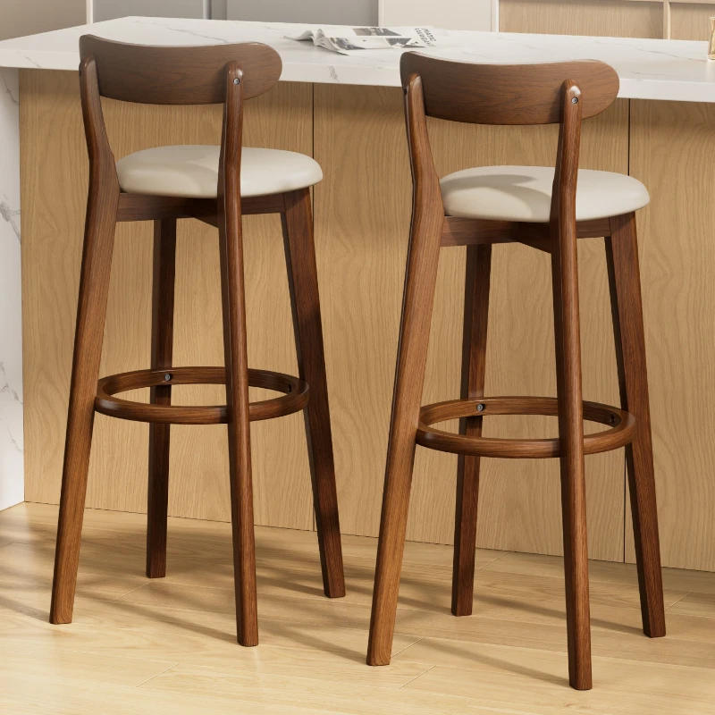

Italian light luxury bar chair with backrest Nordic designer bar stools Solid wood retro барный дизайнерский стул bar furniture