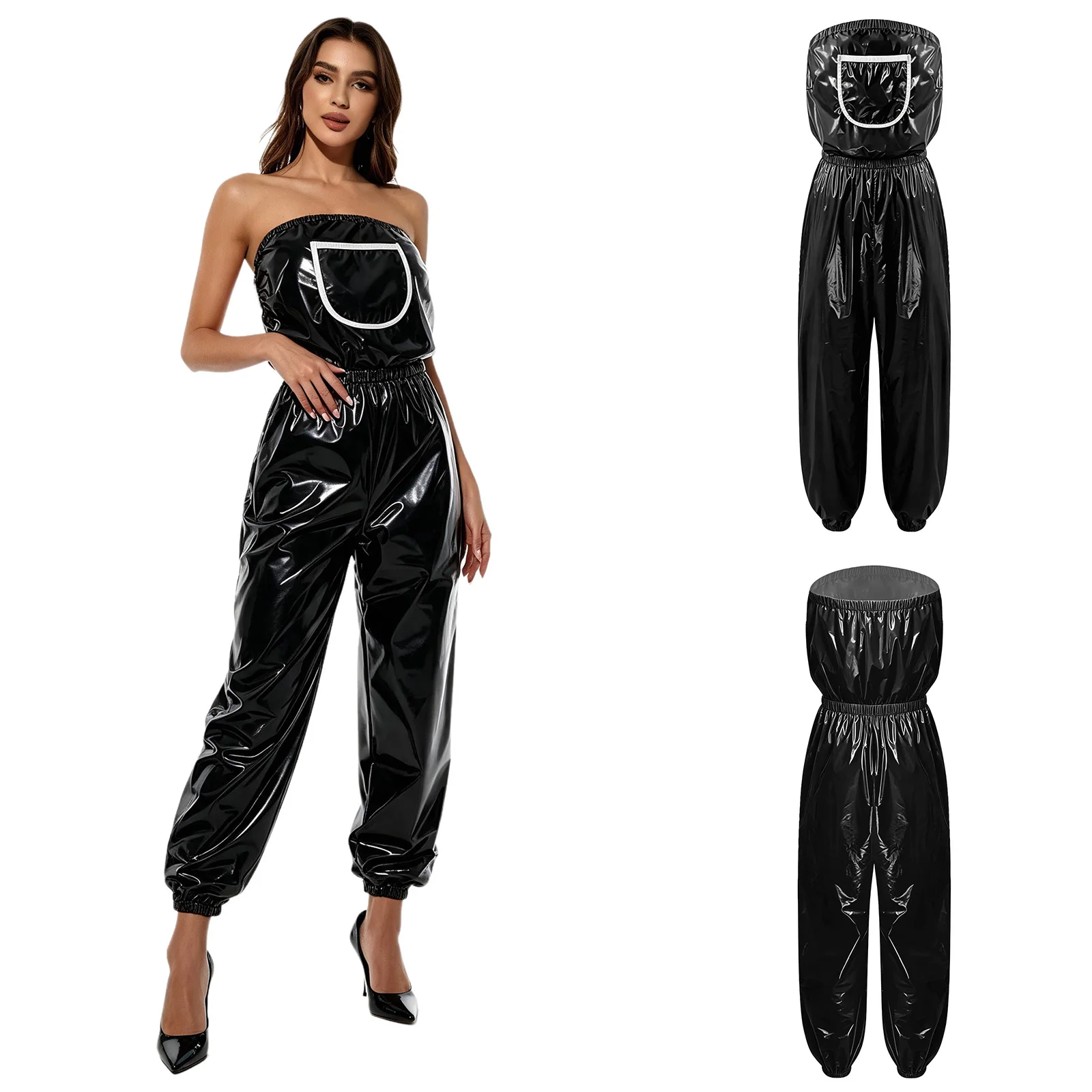 Women Glossy Waterproof Adaptive Jumpsuit Leak-proof Diaper Cover Strapless Leg Opening Bodysuit for Elderly Bedridden ASD Adult
