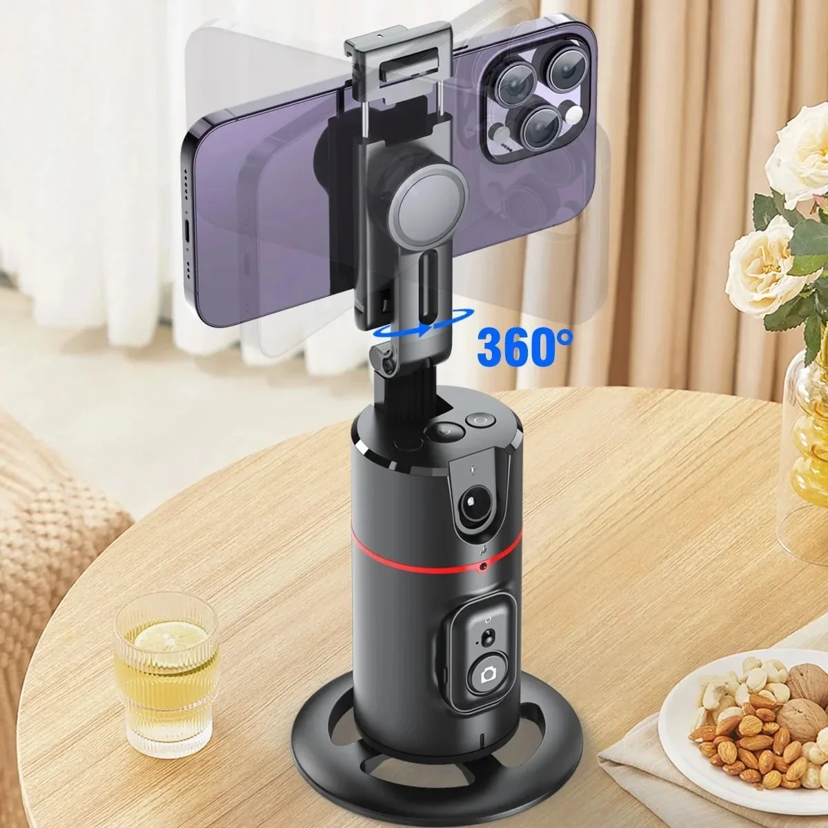 Desktop Auto Face Tracking Phone Holder for Mobile, 360°Rotation Foldable Tripod Stand Gimbals Stabilizer for Phone Live Video