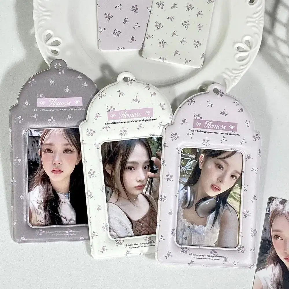Kpop Idol Photocard Holder Keychain Cute Floral Print Card Cover Storage Bag Polaroid Photo Sleeve Small Pendant Decoration