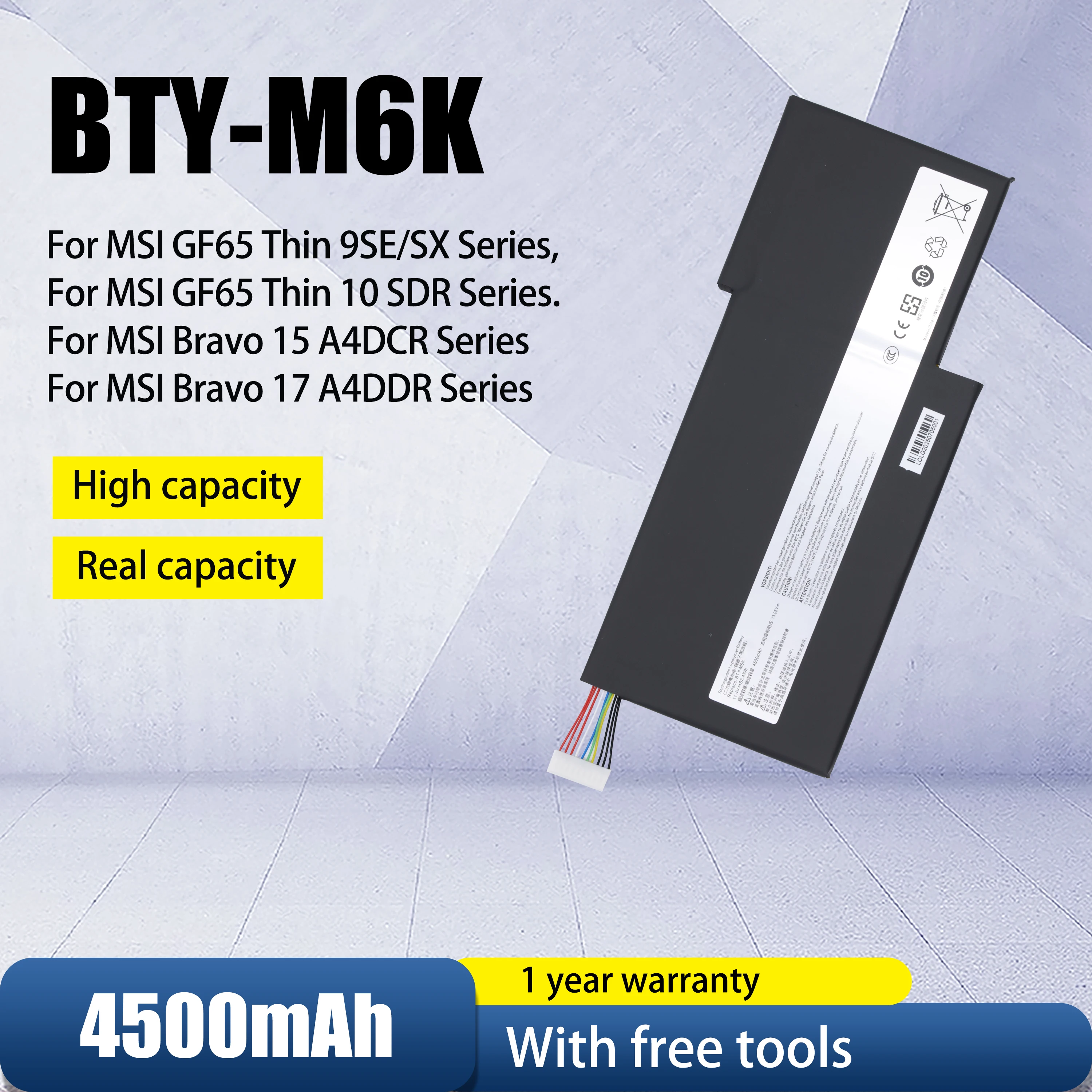 

Original quality M6K Laptop Battery for MSI MS-17B4 MS-16K3 GF63 Thin 8RD 8RC GF75 Thin 3RD 8RC 9SC GF65 Thin 9SE/SX Thin 10SDR