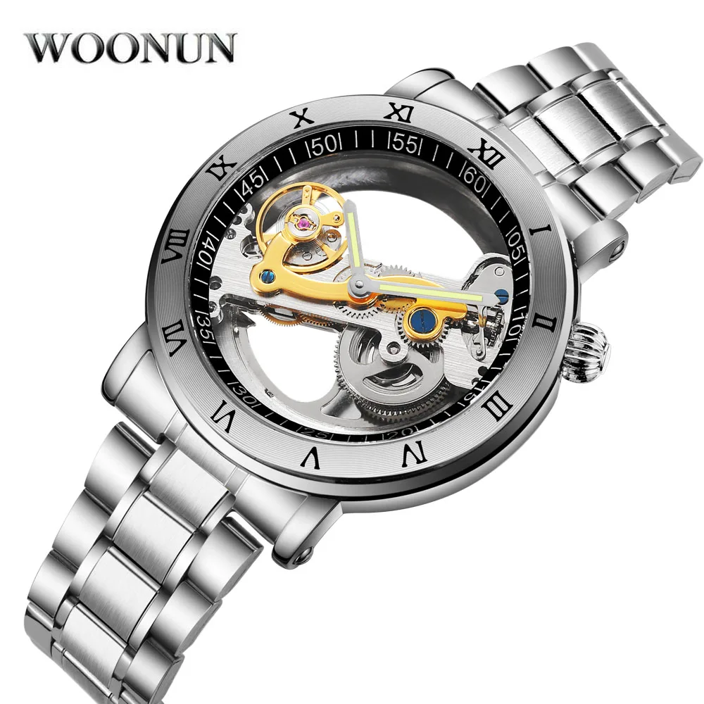 Fashion Top Men Mechanical Watch Unique Transparent Hollow Automatic Self Wind Watches Men Stainless Steel Tourbillon Watches