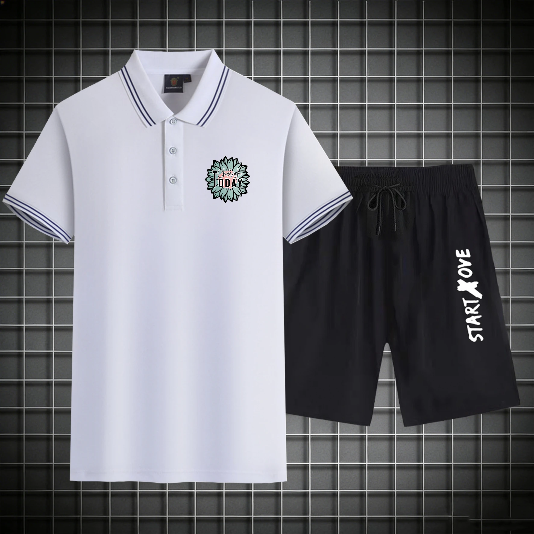

men's Polos sets 2026 Summer Sportswear Tracksuit men Graphic Polyester Printed sweat suit jogging set Short sleeve 2 piece set