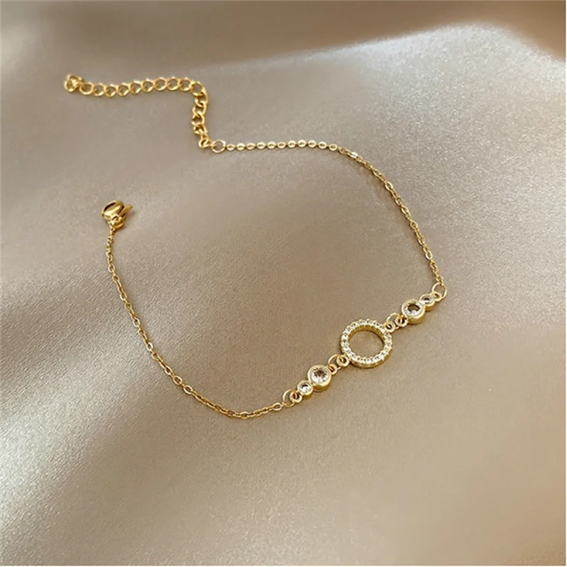 Elegant Zircon Round Bracelet For Women Girls Charm Gold Color Circle Bracelets Ins Style Jewelry Gifts pulseras Accessories