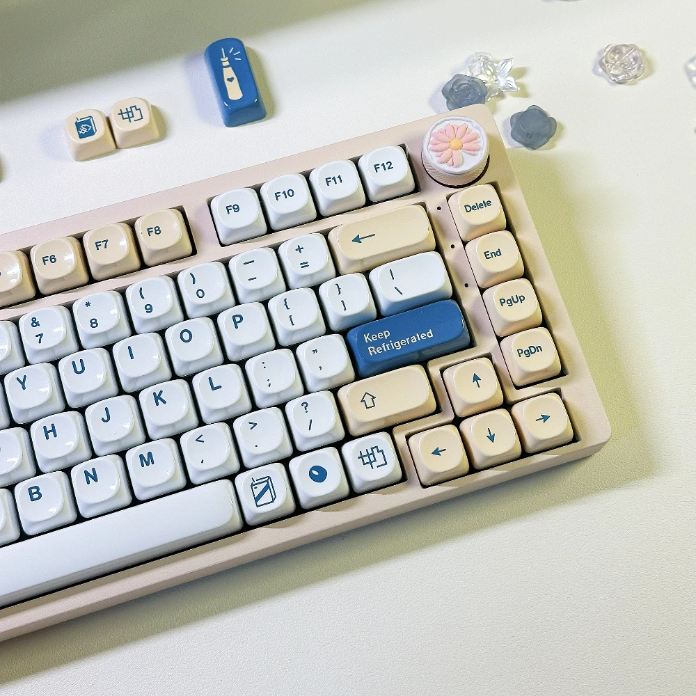 Soy Milk Theme Glazed Keycap MOA Profile PBT Material Thermal Sublimation Ceramic Texture Keycaps for Mechanical Gaming Keyboard