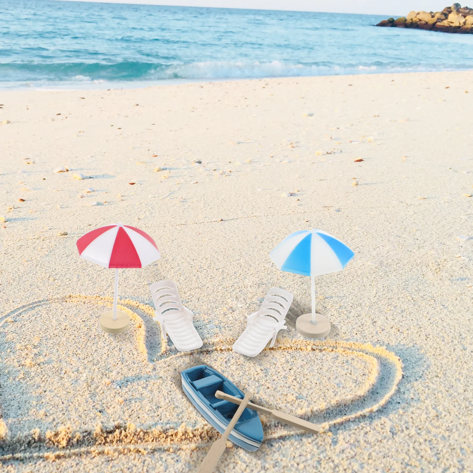 1 Juego de decoración en miniatura de estilo playero, Mini decoración resistente y ecológica para el hogar, jardín de hadas, adorno delicado creativo