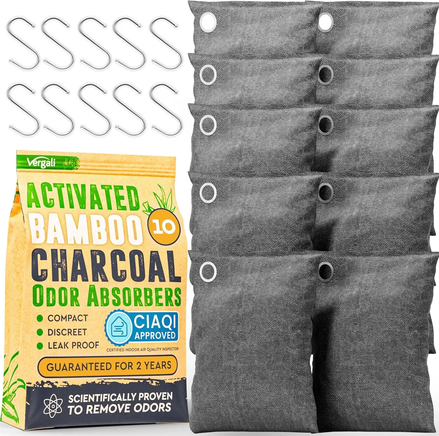 

Activated Charcoal Odor Absorber for Strong Smells in Car, Closet, Shoe, Basement - 10 Bamboo Charcoal Bags for Home Deodorizing