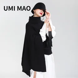 UMI MAO Autumn Winter Designer Catwalk Style Bat Loose Waistcoat Multi-wear French Pullover Black Turtleneck Shawl Sweater Y2K