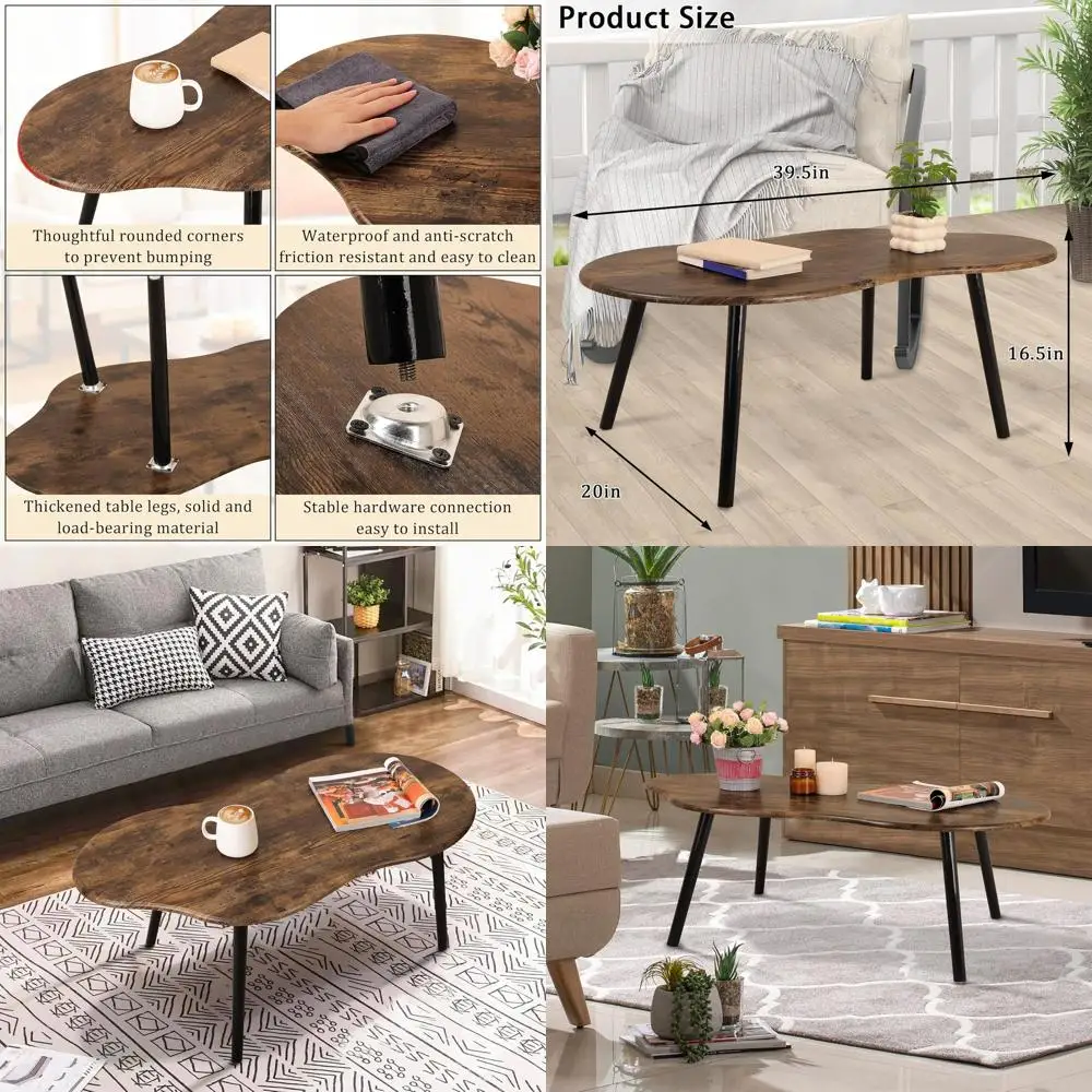 

Mid-Century Modern Cloud-Inspired Wood Coffee Table for Small Spaces and Living Rooms