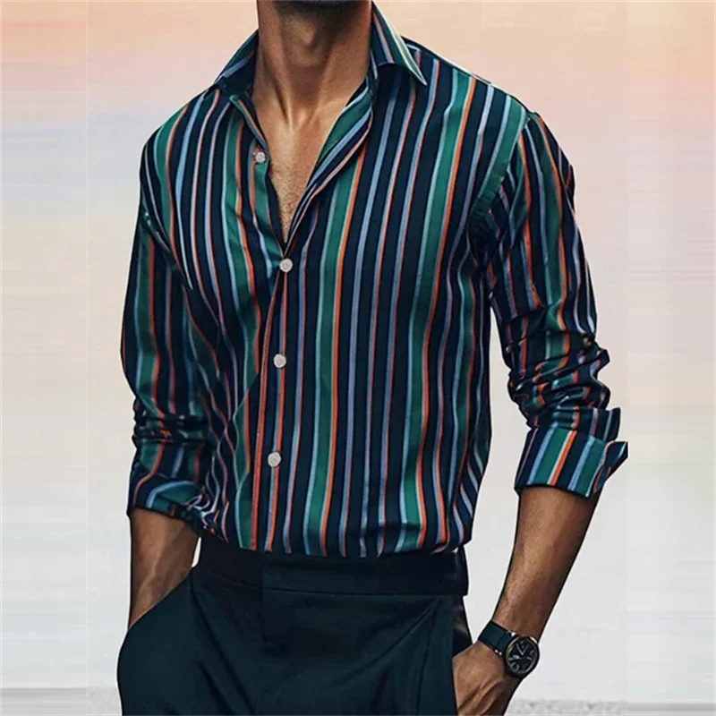 Men's casual striped plaid lines are soft and comfortable 2024 spring and summer new button fashion design