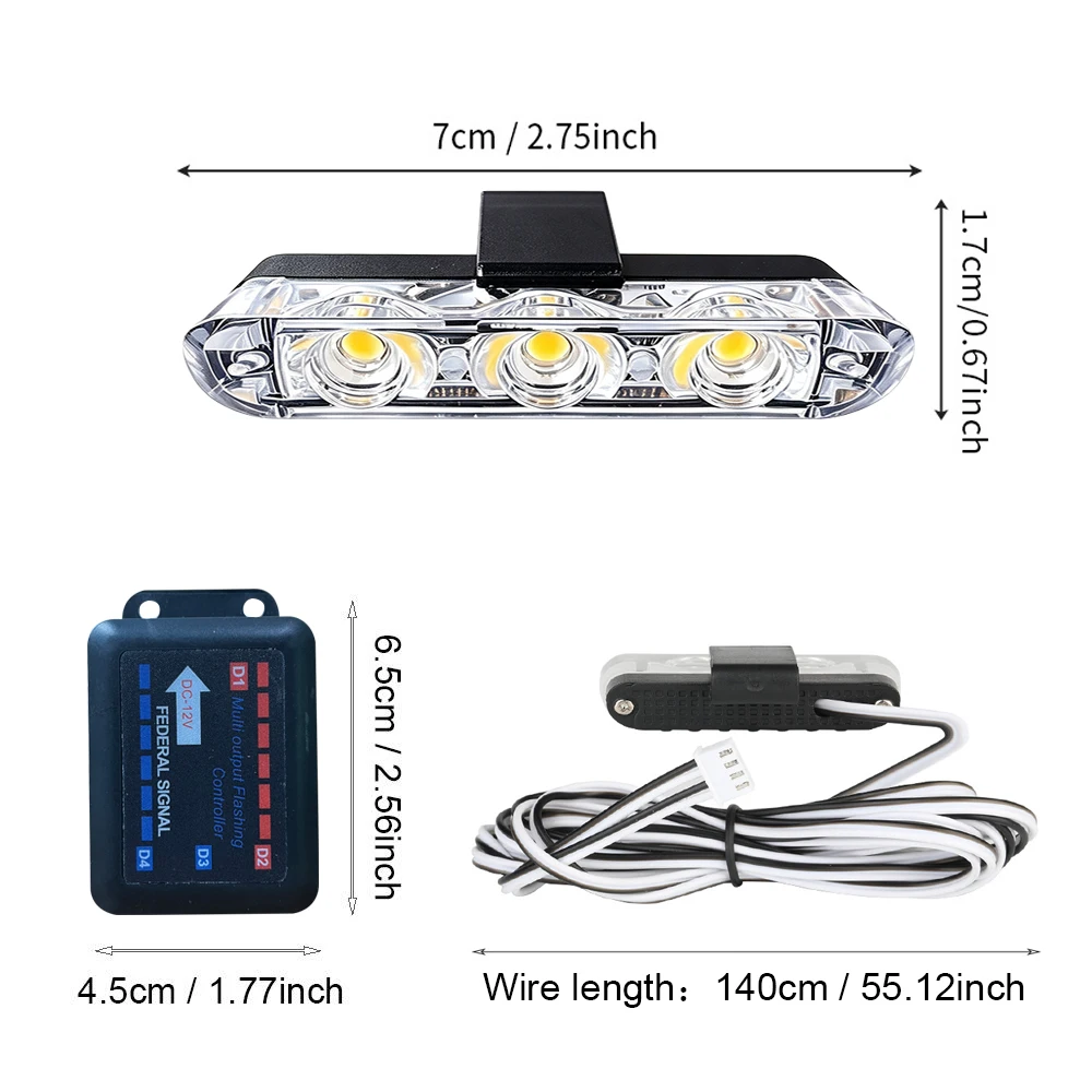 3LED 8 모듈 자동차 그릴 플래시 라이트 무선 원격 제어 경찰 비상 스트로브 조명 비콘 소방관 경고 신호 램프 썸네일 3