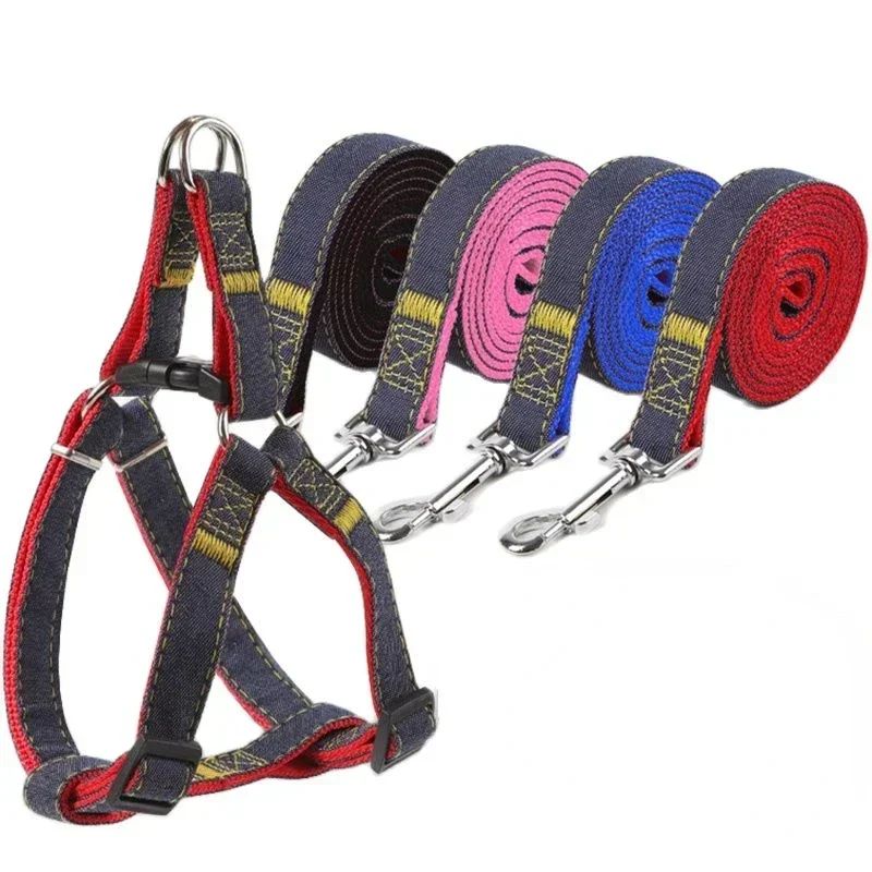 New dog strap Adjustable collar set Cowboy pet Lead vest Small large extra large for walking training