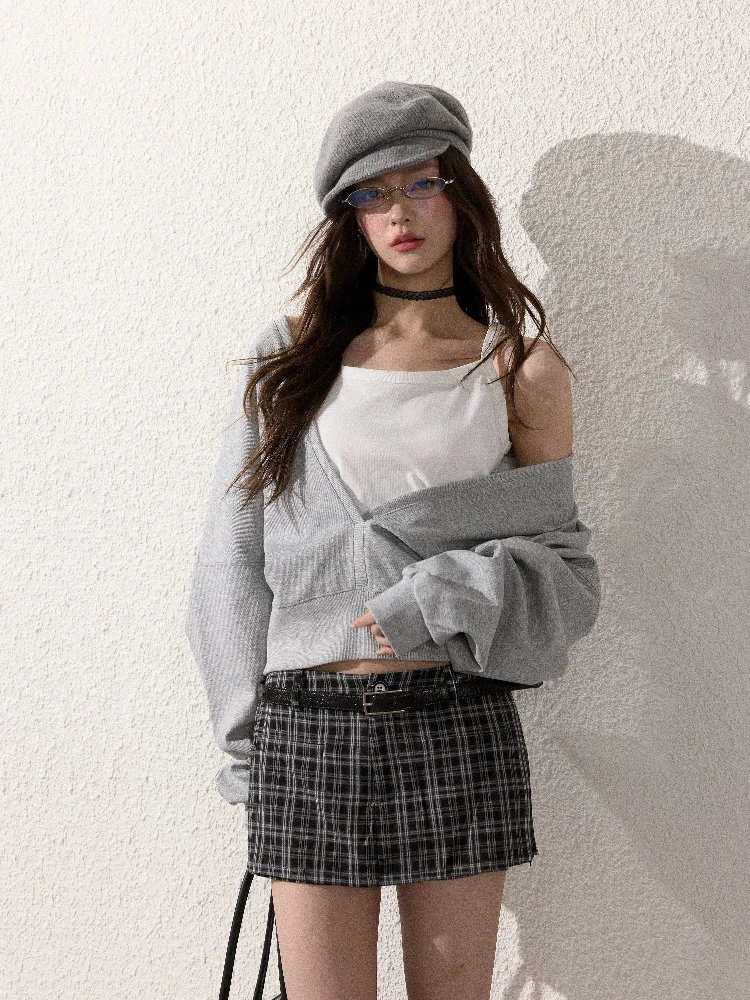 

Neotcg Autumn ey Knitted Sweater Cardigan Two-Piece Set Women's Faion V-Ne Zipper Loose Fit Long Sve Polyester Cotto...