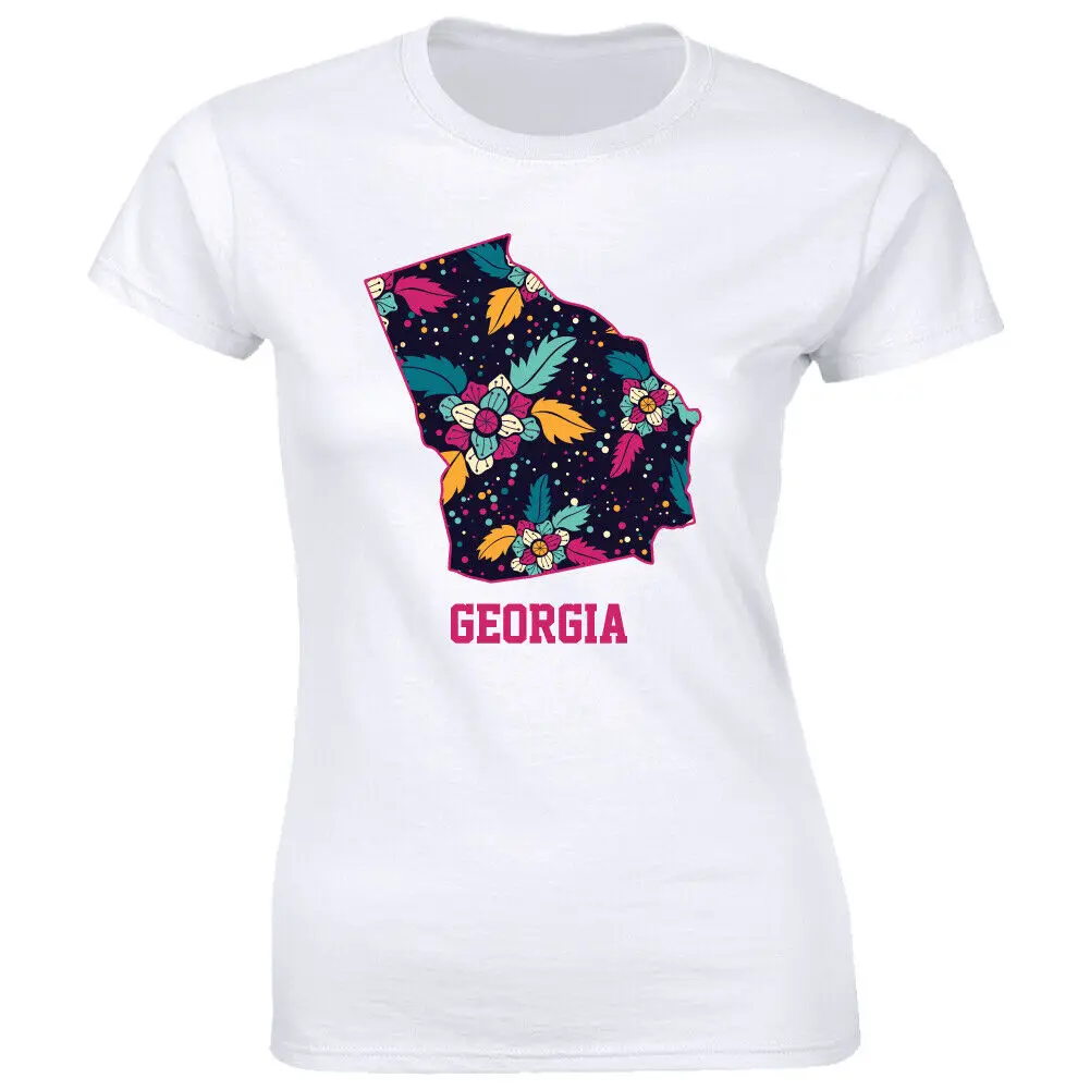 

Georgia Flowers Floral Map T-Shirt for Women Hometown State Pride Gift for Her