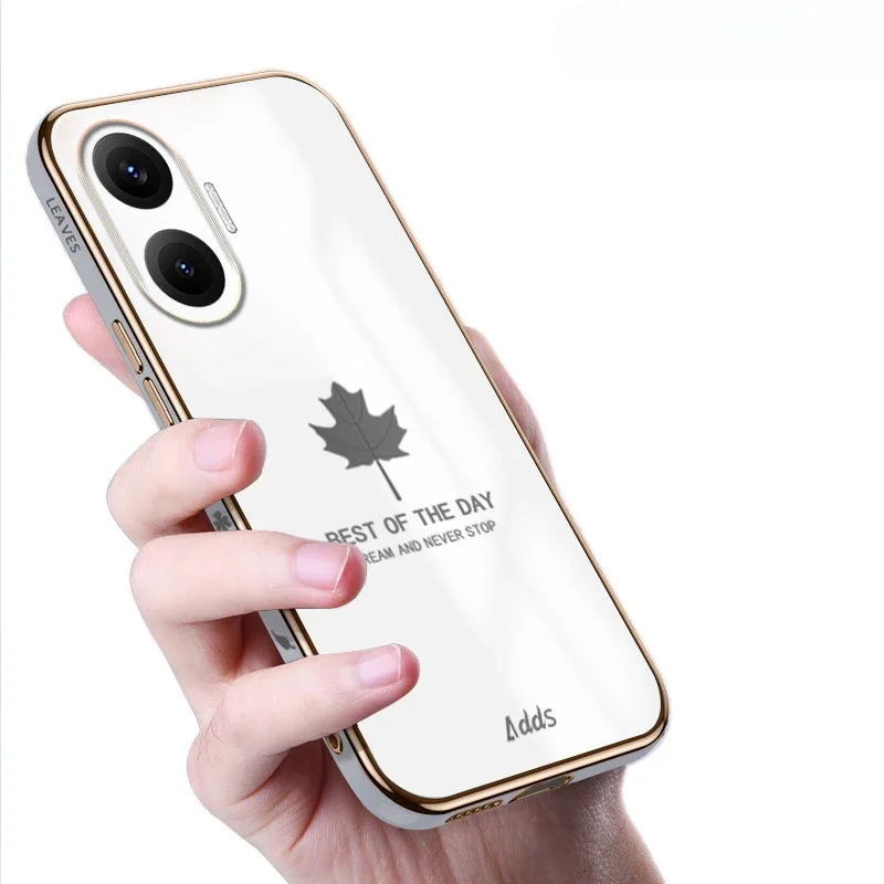

for Xiaomi Poco F7 Pro Ultra 5G Luxury Maple Leaf Lanyard Case For Xiaomi Poco F7 Pro Ultra 5G Plating Silicone Cover