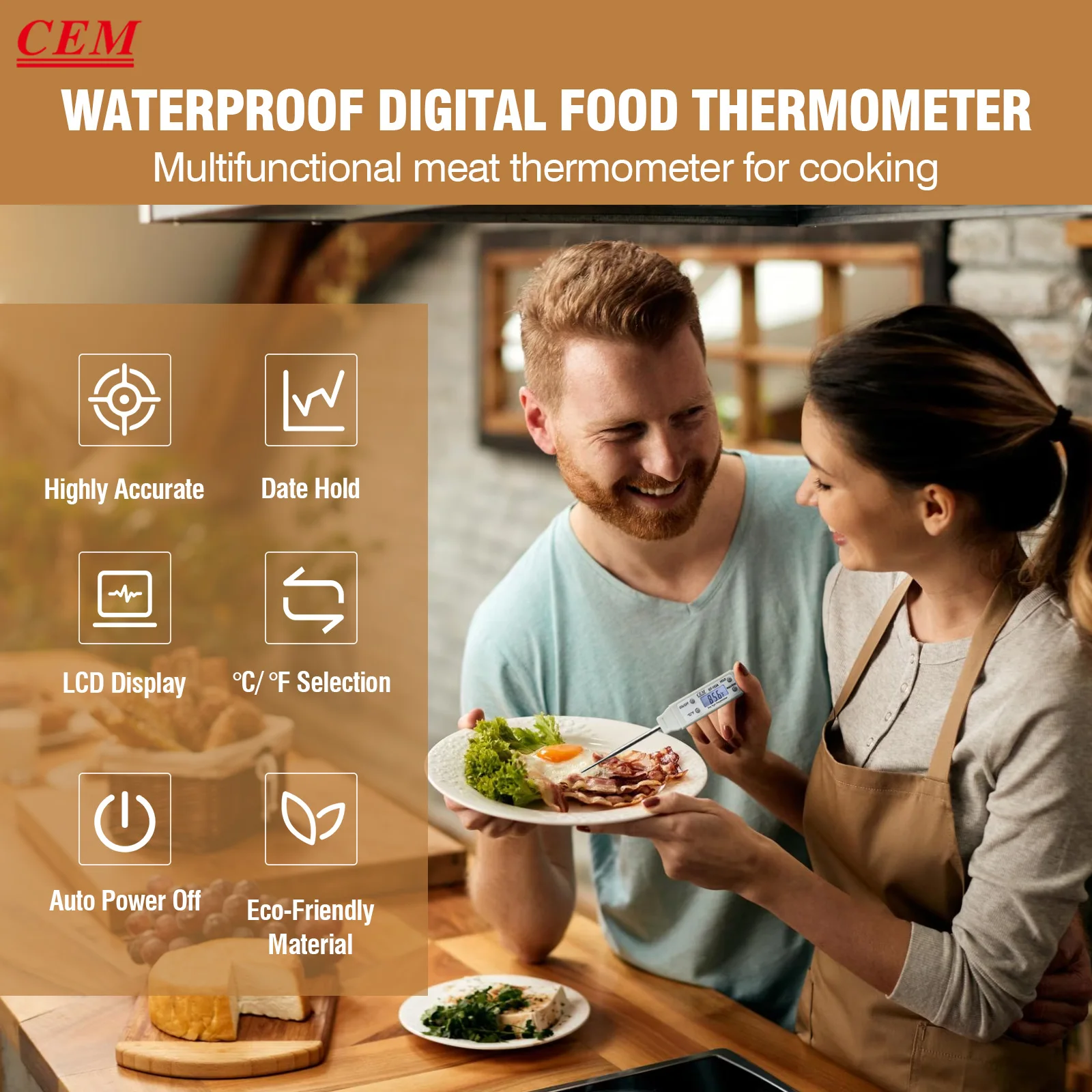 CEM DT-133A Pen Type Thermometer Digital Cooking Pocket Thermometer With Backlight and Magnet for BBQ